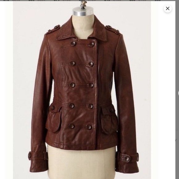 Anthropologie Idra Cold Snap brown Leather Jacket boho festival hippie military - Picture 1 of 16